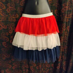Way to Celebrate Patriotic Red White Blue Layered Ruffle Skirt Girls Size XL